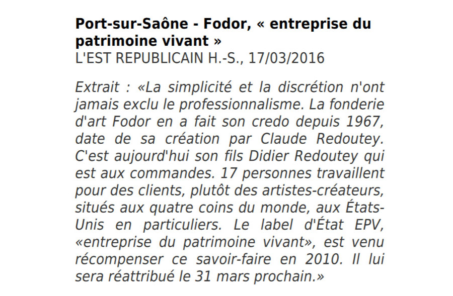Revue de presse Fonderie Fodor